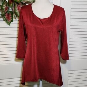 Sweet Clarity Red & Blk Tunic Top Shark Bite Hem